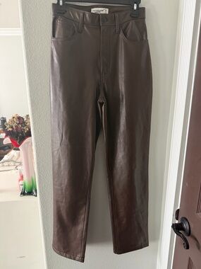 Abercrombie & Fitch Brown Faux-Leather High-Rise Straight-Leg Pants